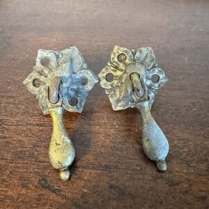 2 - Antique Brass Star - Teardrop, Drop Draw Pulls Handles Pair Set